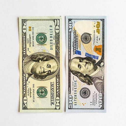 Dual Twenty-Dollar Bills on White Background
