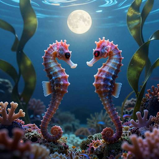 Bioluminescent Seahorses in Surreal Reef