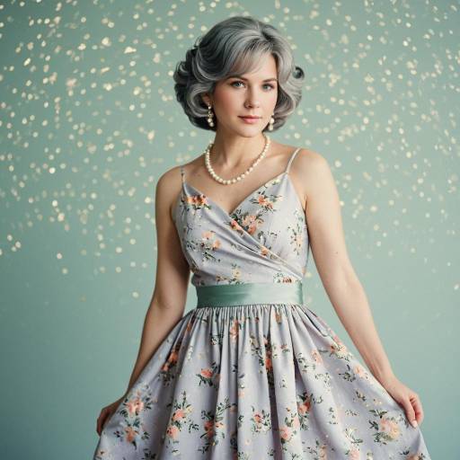 Elegant Vintage 1970s Style Woman in Floral Dress
