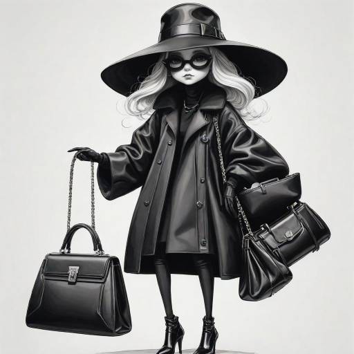 Stylish Woman with Large Hat and Designer Handbags