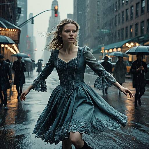 Woman Dancing in Rainy Dystopian NYC