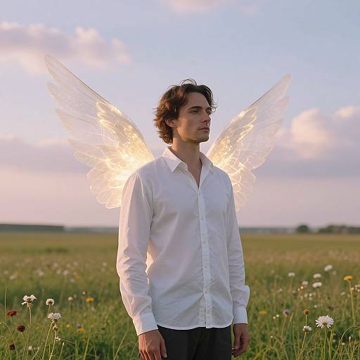Serene Man with Ethereal Wings