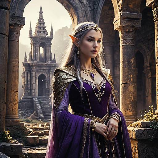 Regal Elven Princess in Ancient Ruins