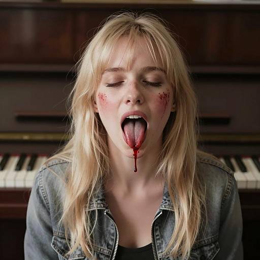 Mysterious Woman with Blood and Piano