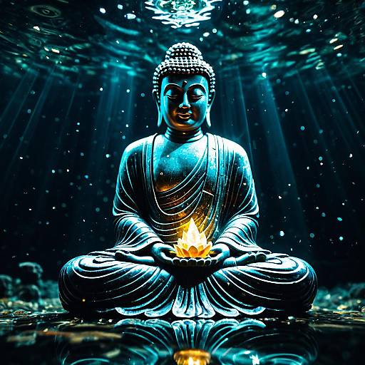Crystallized Buddha Statue with Glowing Aura