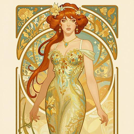 Art Nouveau Retrowave Erotic Woman