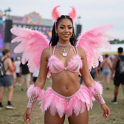 Pink Feathered Rave Festival Costume