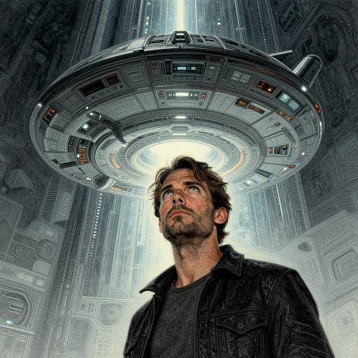 Man Gazing at Alien Spaceship