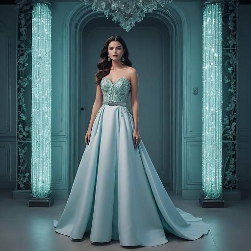 Woman in Icy Blue Sweetheart Gown