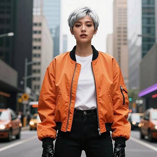 Cyberpunk Woman with Silver Pixie Hair