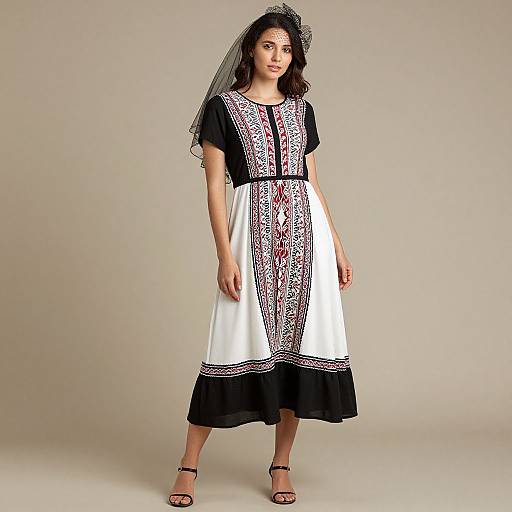 Woman in Patterned Dress with Veil