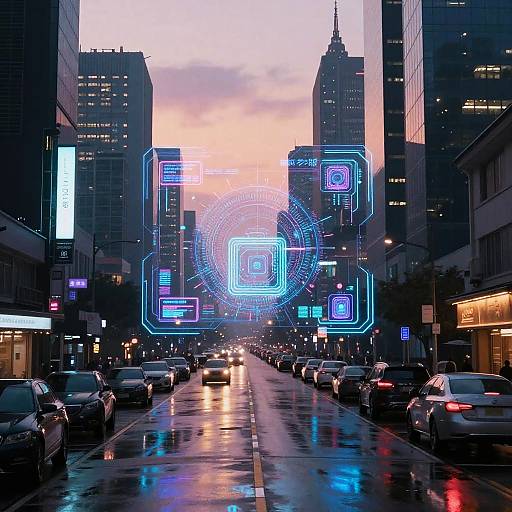 Dreamlike Cyberpunk Cityscape at Dusk