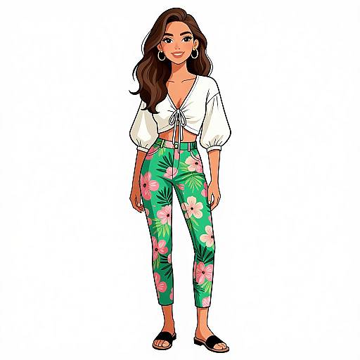 Smiling Woman in Summer Floral Outfit