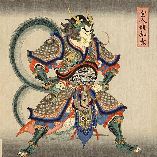 Fierce Dragon Warrior Ukiyo-e Portrait