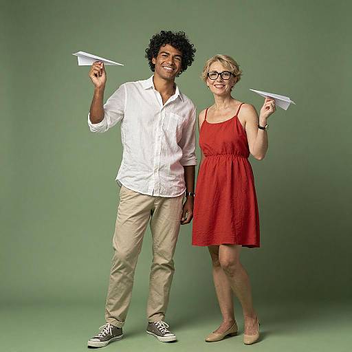 Smiling Couple with Paper Airplane