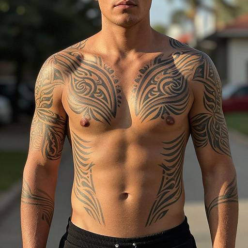 Tribal Tattoos Under Warm Sunlight