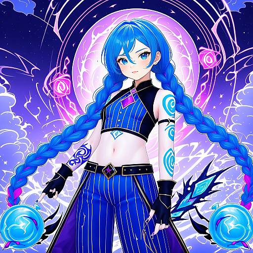 Illustration of Arcane jinx, league of legends in the style of Miko (royal milk)