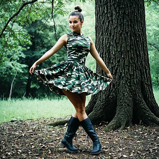 Realistic Camouflage Dance Costume in Nature