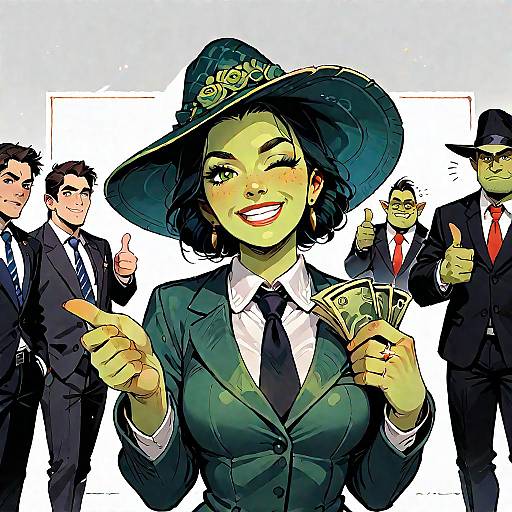 Green Gangster Grinning, Holding Cash