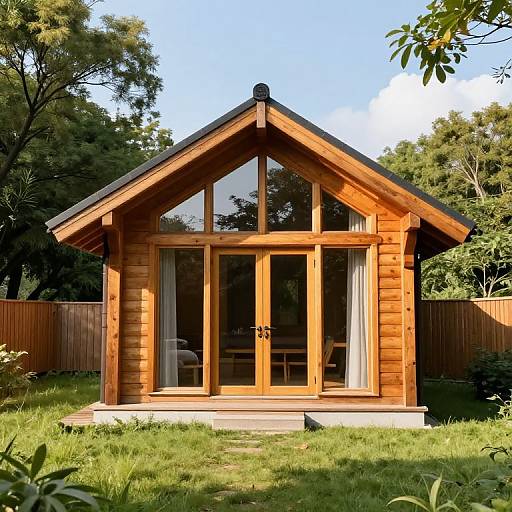 Sunny Wooden Cabin with Glass Doors