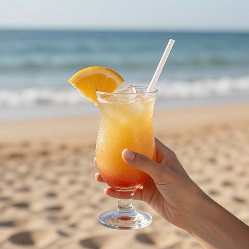 Woman's Hand Holding Beach Cocktail