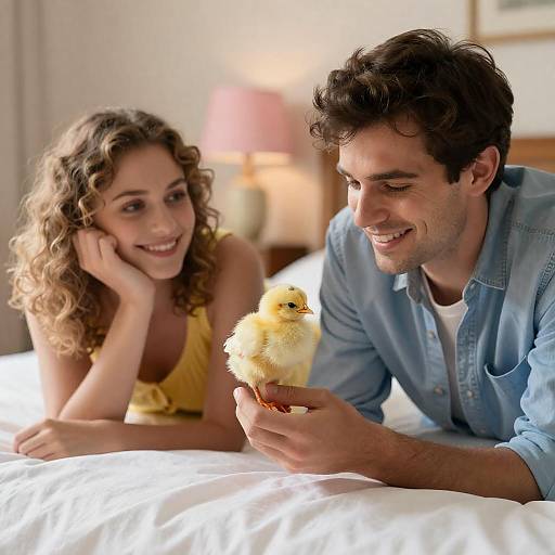 Warm Bedroom Moment with Smiling Couple