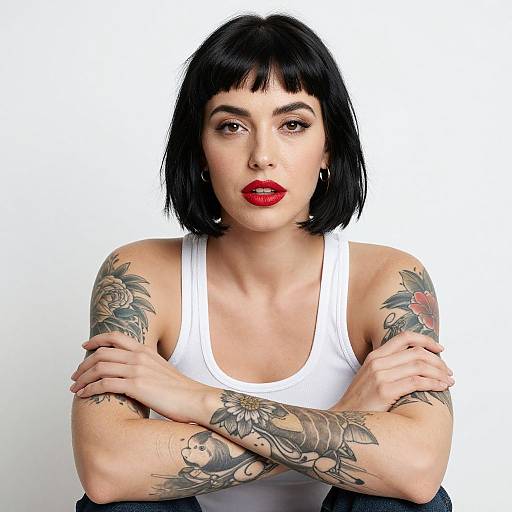 Tattooed Woman with Short Black Bob