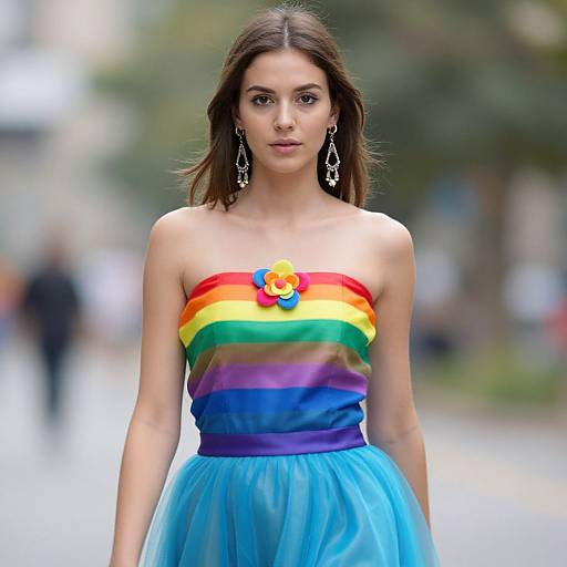 Rainbow Dress Girl Outdoors Portrait