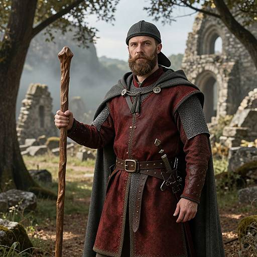 Bearded Medieval Man in Forest