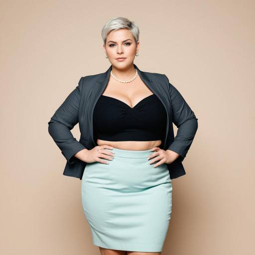 Fashionable Full-Figured Woman in Semi-Formal Outfit