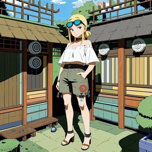 Stylish Blonde Woman in Traditional Japanese Setting