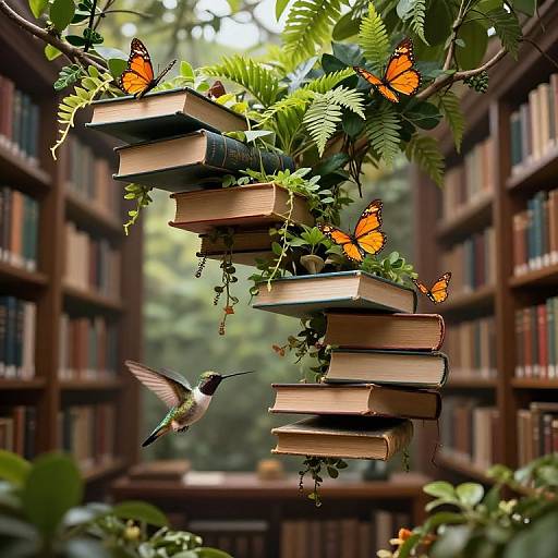 Surreal Library with Floating Books