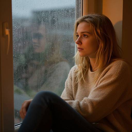 Blonde Woman by Rainy Window