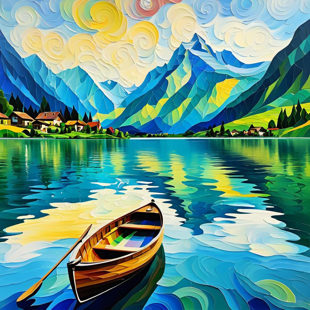 Vibrant Swiss Alps Lake in Van Gogh Style