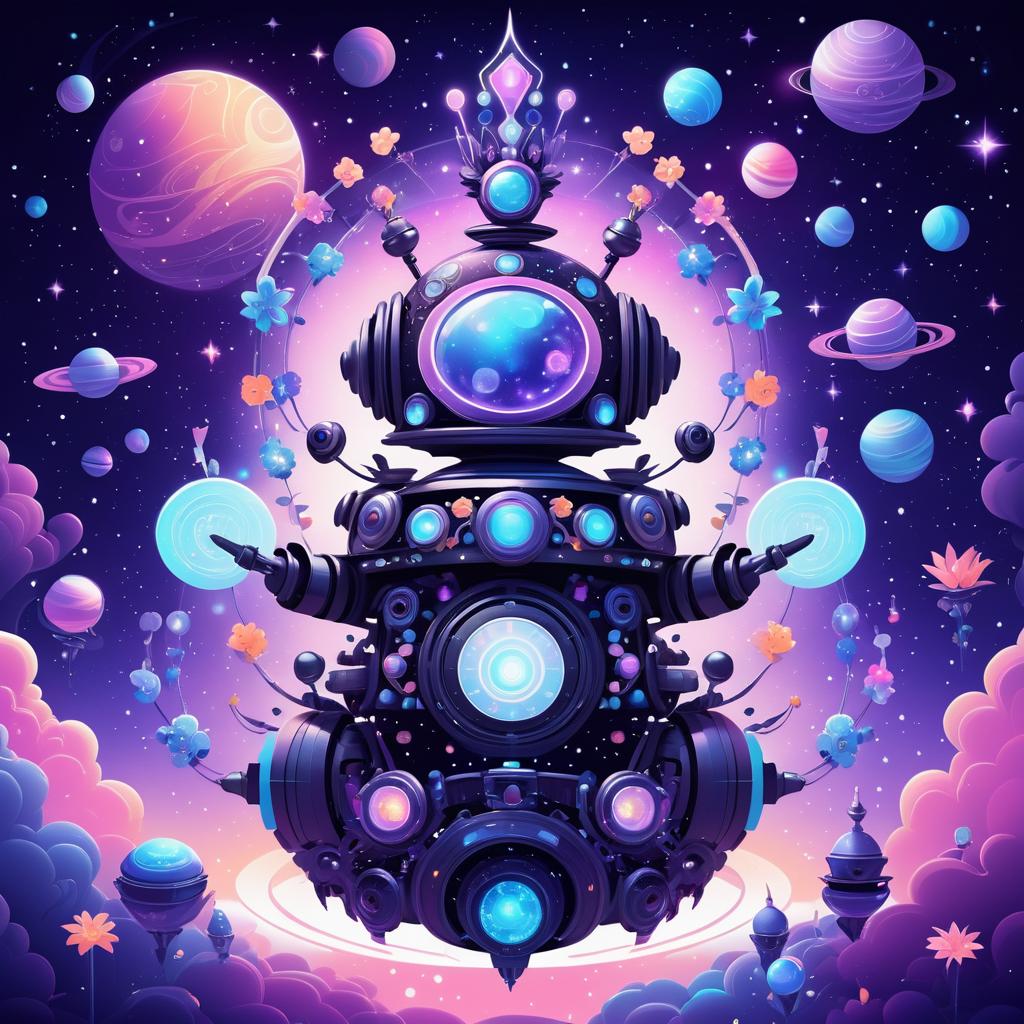 Cheerful Robot on Cosmic Throne