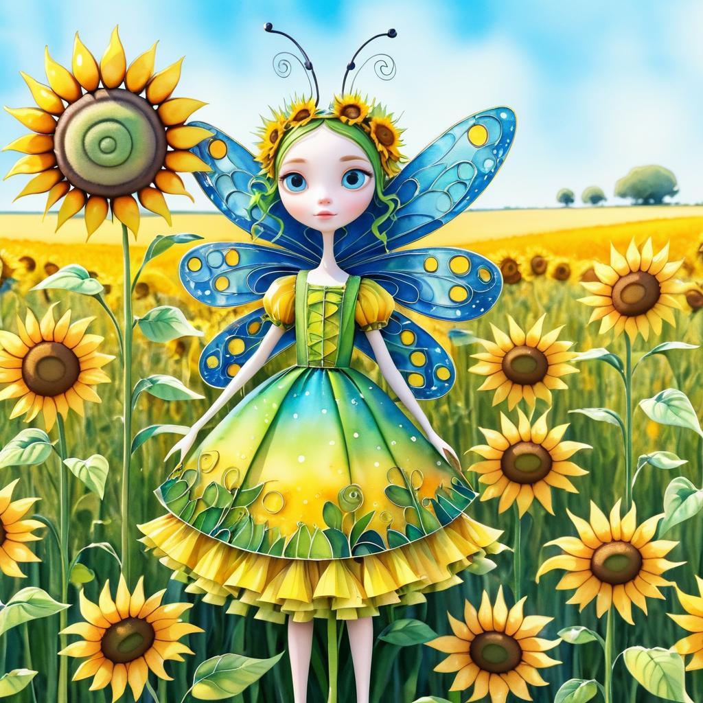 Whimsical Dragonfly in a Sunflower Field