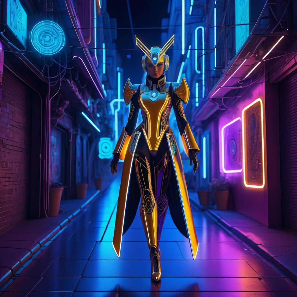 Glamorous Robot in Neon Alleyway