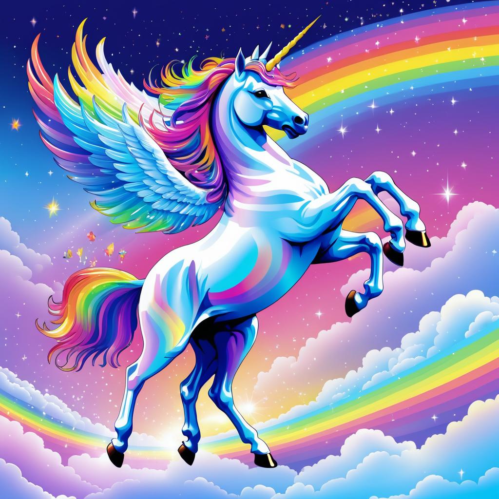 Dreamy Unicorn Flying Over a Rainbow