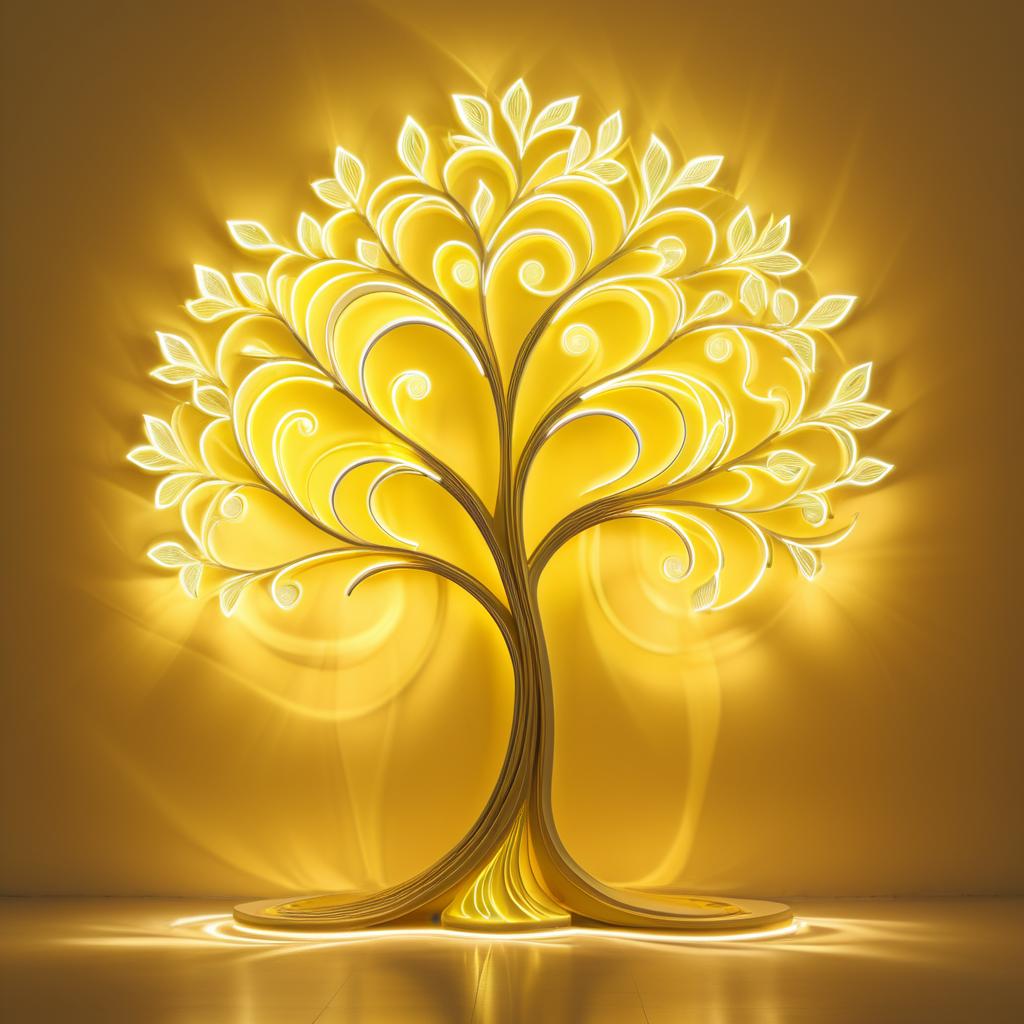 Whimsical Yellow Tree Light Painting Art