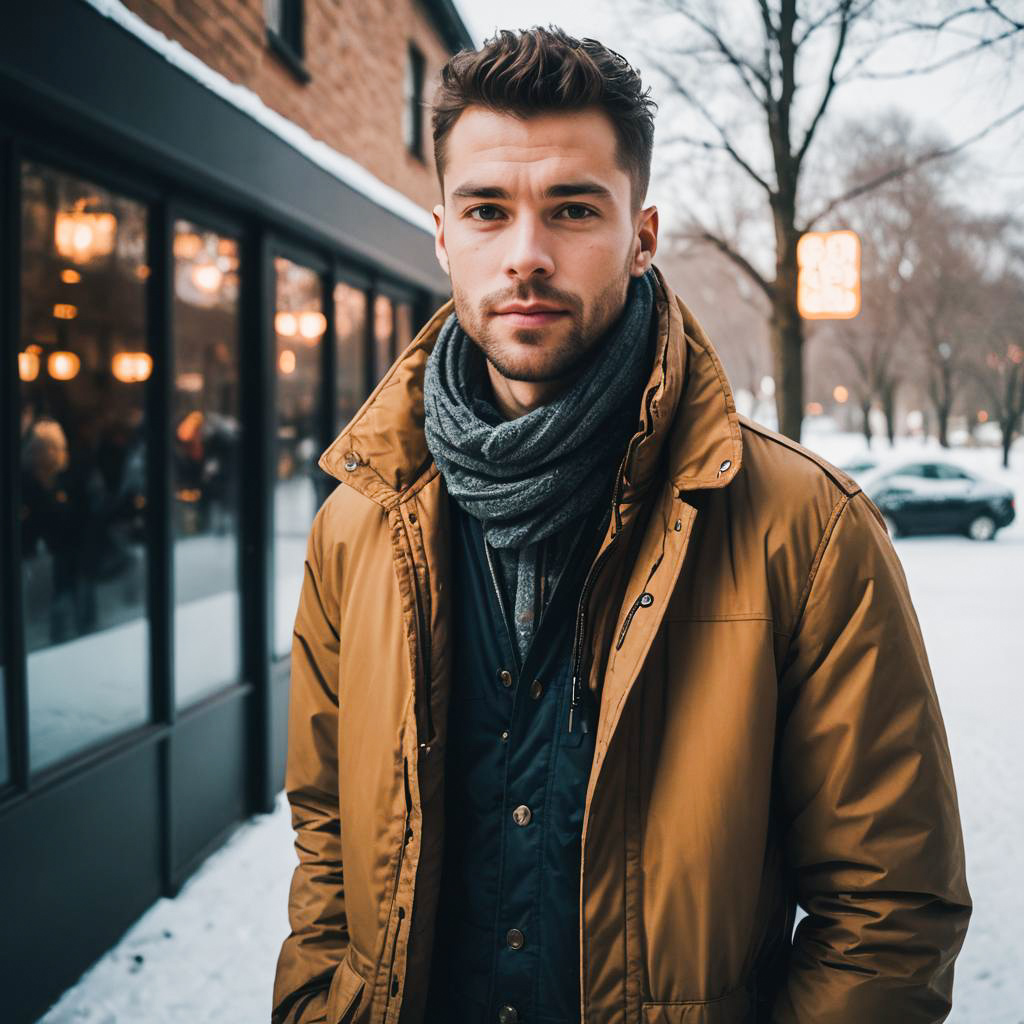 Stylish Slim Man in Vintage Winter Fashion