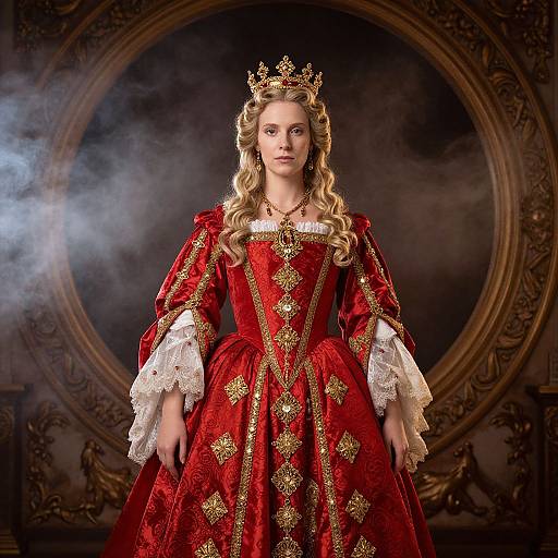 Regal Woman in Ornate Red Gown