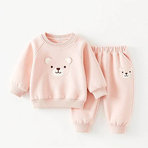 Pastel Pink Baby Outfit with Bear Faces