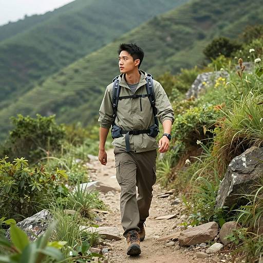 Man Hiking on Mountain Trail