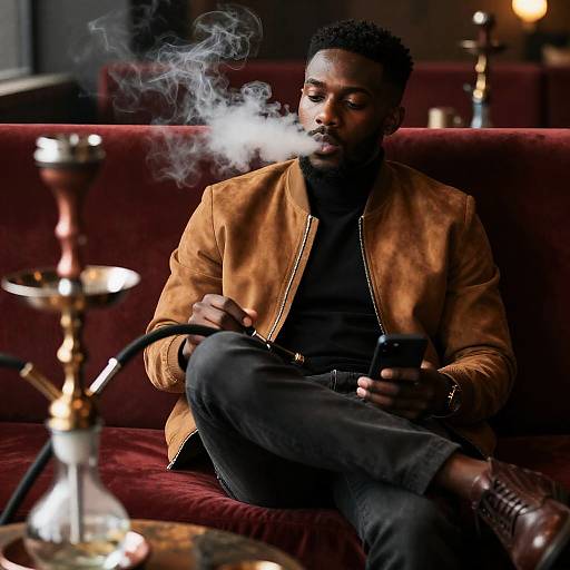 Man Smoking Shisha in Lounge