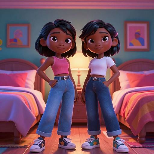 Symmetrical Disney Pixar Sisters Indoors