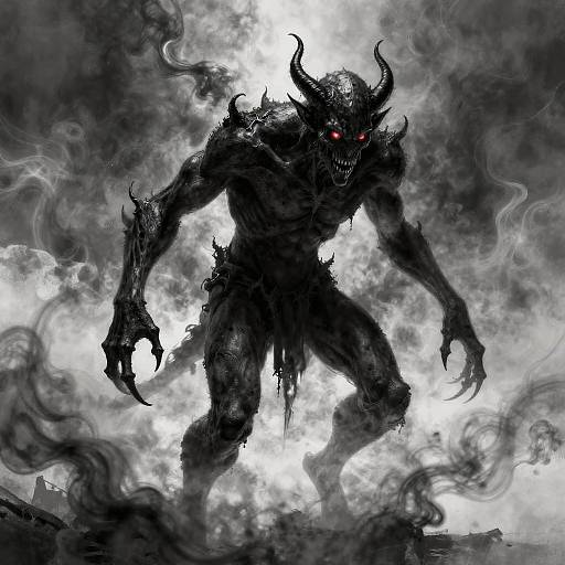 Dark Shadow Demon with Fiery Eyes