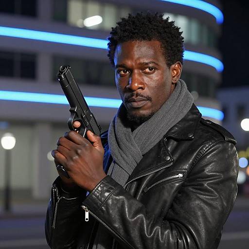 Intense Urban Scene with African American Man