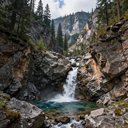 Fantasy Rocky Valley with Waterfall