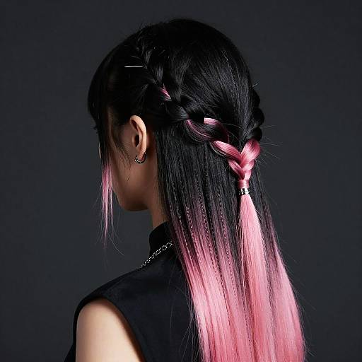 Sleek Black-Pink Ombre Braided Updo