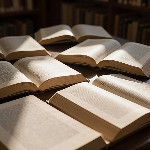 Sunlit Library with Open Books